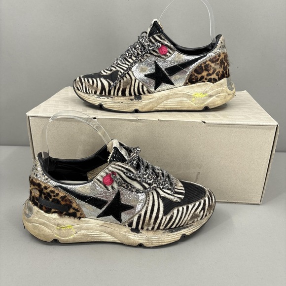 Golden Goose Shoes - Golden Goose Mixed Animal Print Sneakers with Black Star and Silver Accents